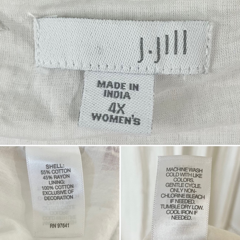 J JILL Maxi Dress 4X White Embroidered Gauze Cotton Blend Tiered Boho Sleeveless - Picture 6 of 10